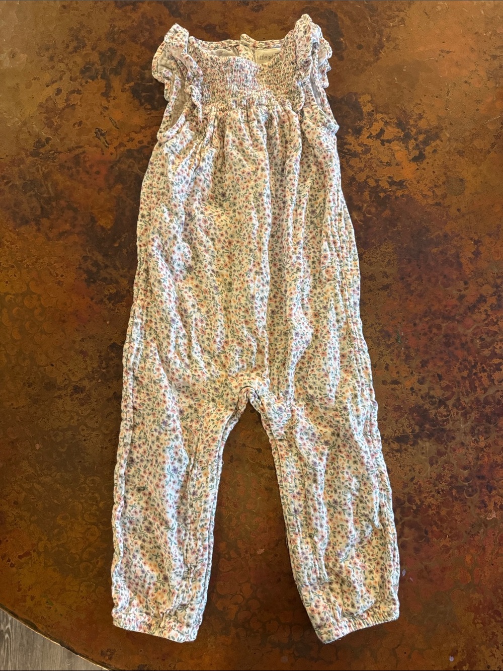 Girls Floral Smocked Pant Romper
